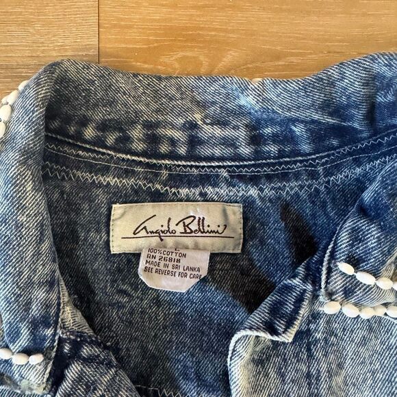 Vintage Angiolo Bellini L Embellished Jean Jacket Retro 80's Disco Beaded Lace - Picture 3 of 8